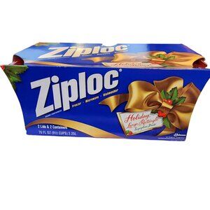 New Ziploc Limited Edition Holiday SugarPlum print Large Rectangle Container 2 C